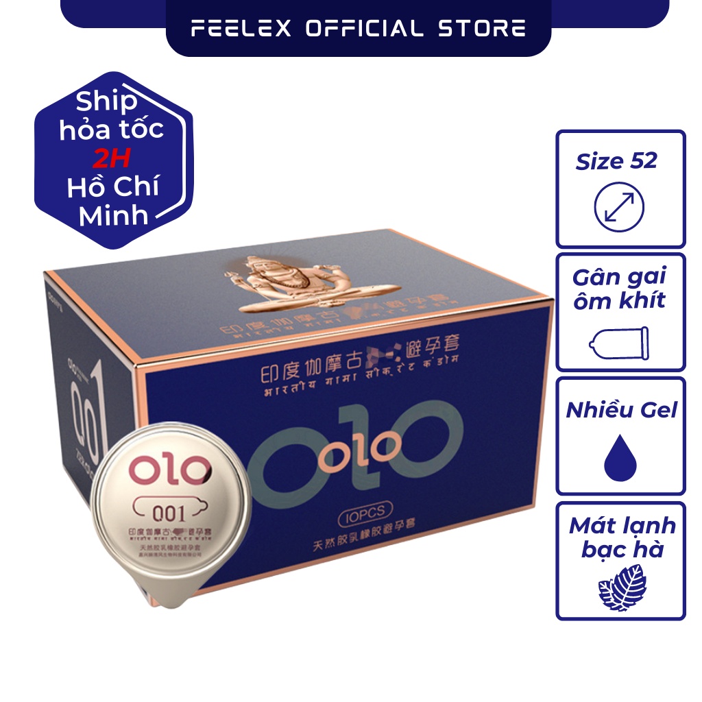 Bao cao su OZO 0.01 xanh siêu mỏng, nhiều gel hộp 10 bcs - olo store