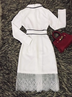 Váy cổ vest phối ren cao cấp