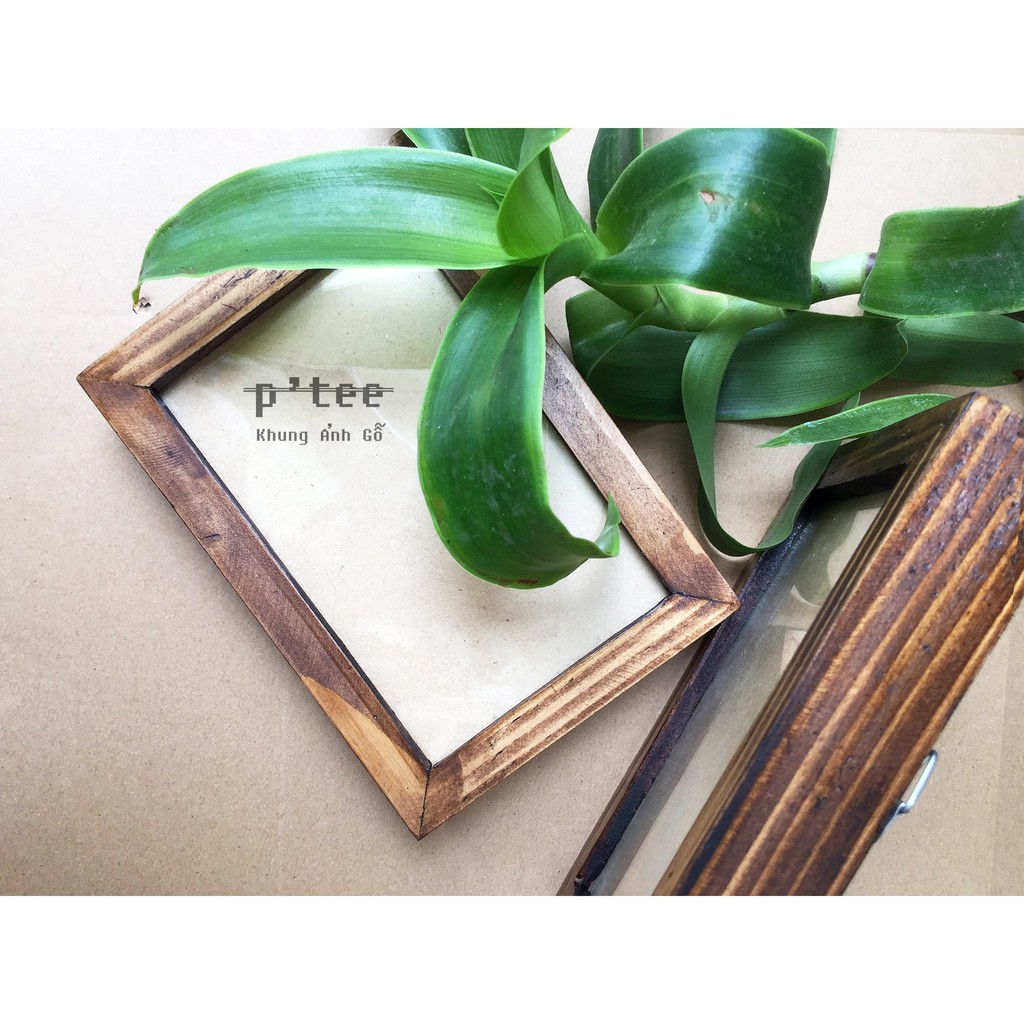 Khung ảnh gỗ Basic 10x15 A6 Stain Nâu Vintage - Khung hình gỗ thông mặt kính để bàn Picture Frames Wood Frame by P'Tee