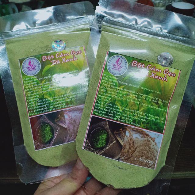 100g bột cám gạo trà xanh handmade trắng da ,giảm mụn thâm