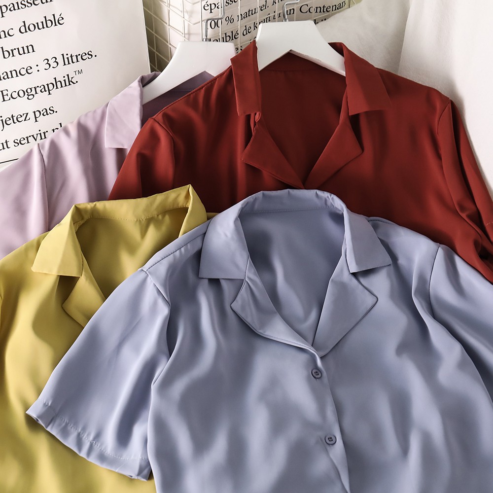 NUZIRO  Áo Sơ Mi Tay Ngắn Chất Chiffon Phong Cách Hồng Kông Ngọt Ngào