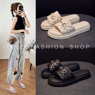 Dép lê nữ quai ngang đế cao 3p họa tiết trần trám phối khóa sang chảnh hàng siêu nhẹ cao cấp chuẩn đẹp - D32