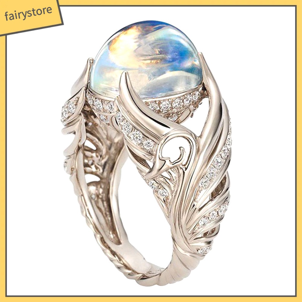 Nhẫn hợp kim đính đá mặt trăng giả thời trang cho nữ