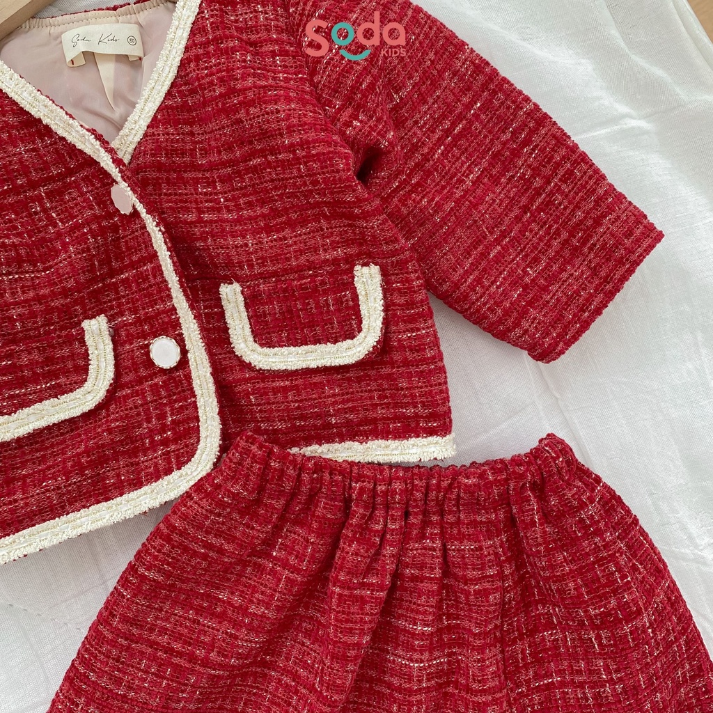 (Hàng thiết kế) Bộ áo khoác dạ đỏ kèm chân váy Thu Đông xinh tiểu thư