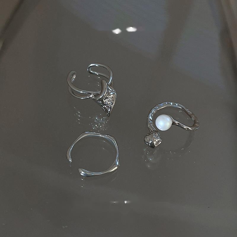 Bộ Ba Chiếc Nhẫn Hở Đính Ngọc Trai zircon Phong Cách Hàn Quốc Thời Trang Cao Cấp Có Thể Điều Chỉnh Cá Tính Dành Cho Bạn Nữ