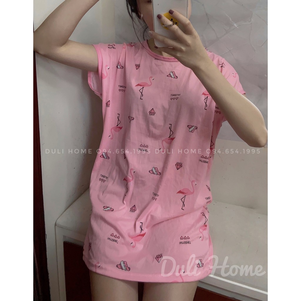 Váy ngủ mặc nhà cộc tay hoa tiết dễ thương