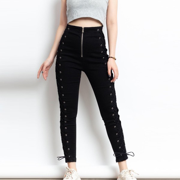 Quần Jean Ôm Skinny Đan Dây Hai Bên Sườn Dây kéo Kiểu J0270