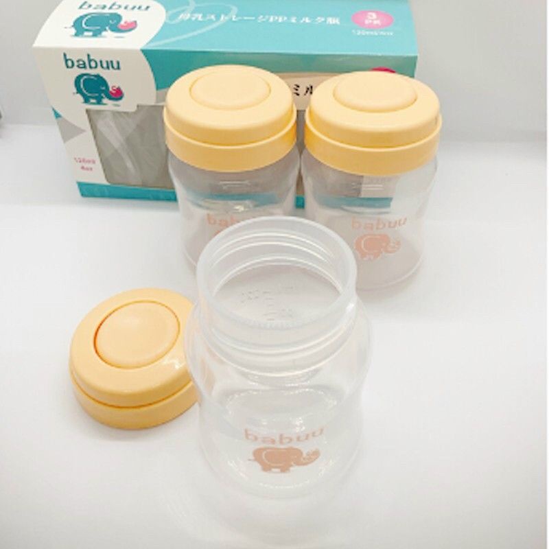 Bộ 3 Bình Trữ Sữa Babuu 120ml,  Nắp Được Núm Ti Cổ Rộng