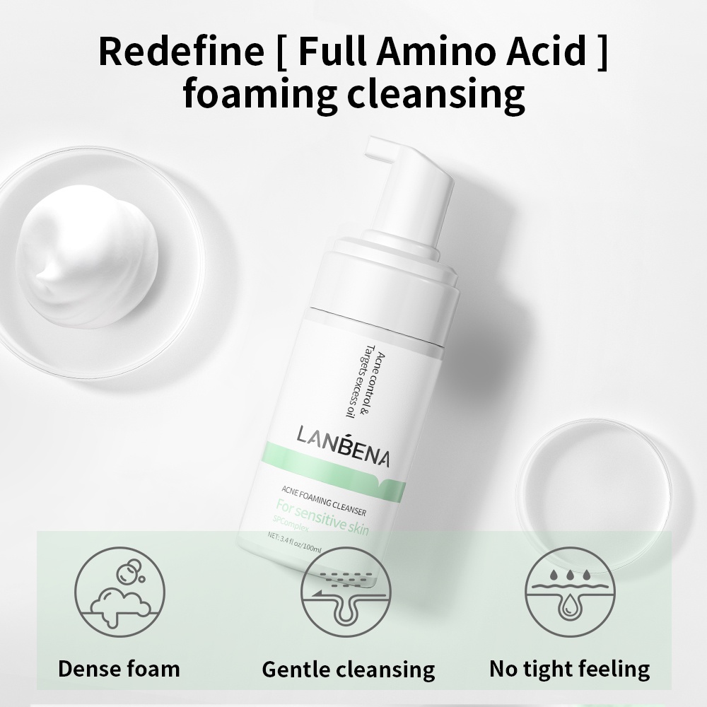 Sữa Rửa Mặt Tạo Bọt Amino Acid Lanbena 100ml Giảm Mụn Làm Sạch Sâu Phục Hồi Da