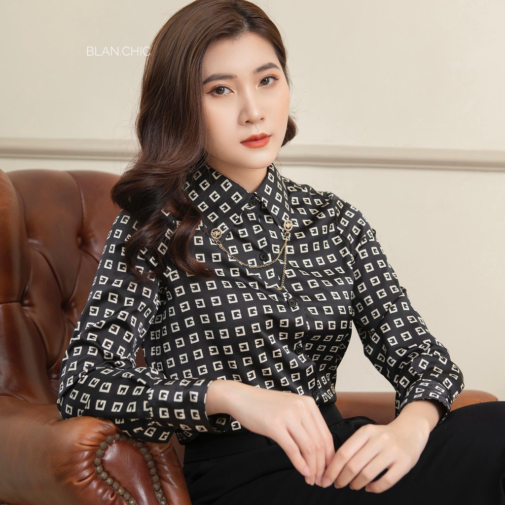 Áo sơ mi nữ lụa hàn dài tay cá tính màu trắng và đen hàng thiết kế công sở đẹp