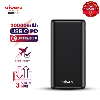 20.000mAh Pin Sạc Dự Phòng VIVAN Quick Charge 3.0 22.5W 3 Output & 3 Input FREE cáp sạc - VPB-H20S