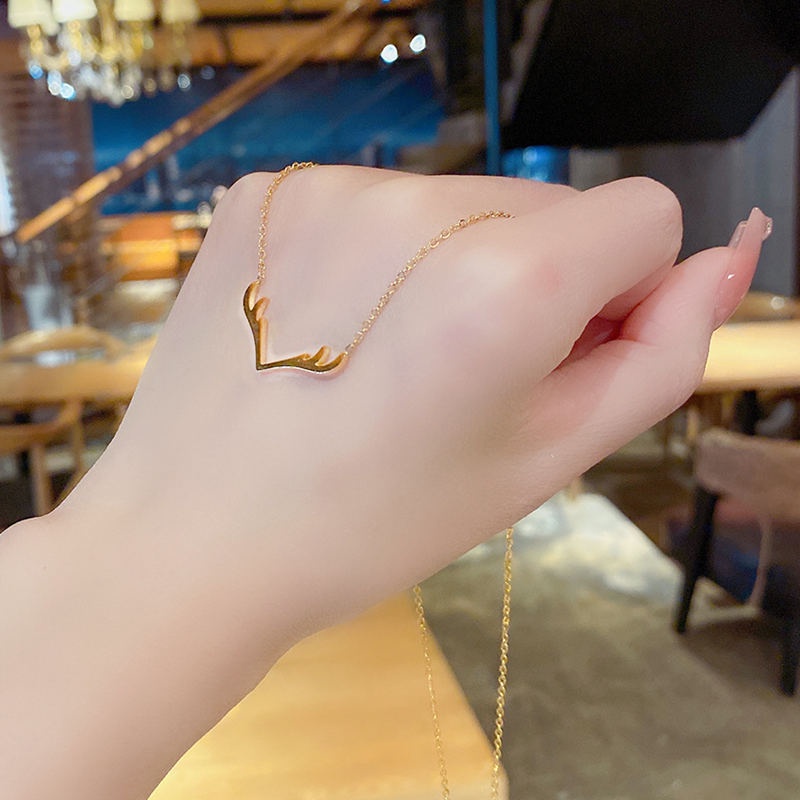 Vòng cổ titan không gỉ mặt hình sừng hươu dễ thương thiết kế thời trang trẻ trung mẫu mới 2022