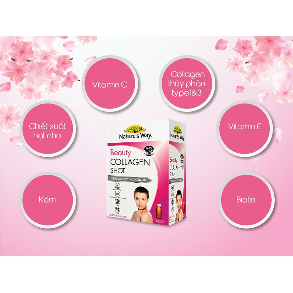 Colagen Dạng Nước Beauty Collagen Shot Nature 10 ống giúp da săn chắc và chống chảy xệ
