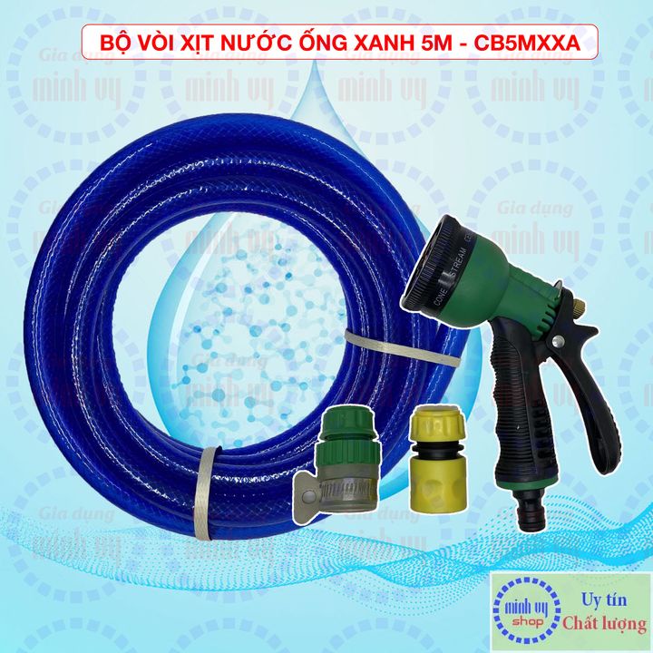 Bộ ống lưới xanh kèm vòi xịt nước rửa xe, tưới cây , chiều dài ống  5m / 10m đầu nối nhanh nối thẳng vòi nước