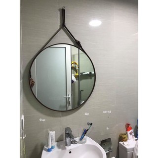 Gương tròn viền da