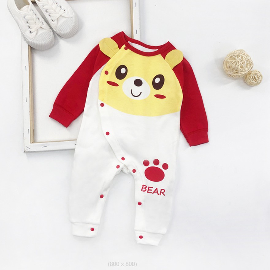 Bodysuit bé sơ sinh, áo sơ sinh cho bé từ 1 tháng đến 1 tuổi họa tiết gấu chất liệu cotton 100% cao cấp BD134