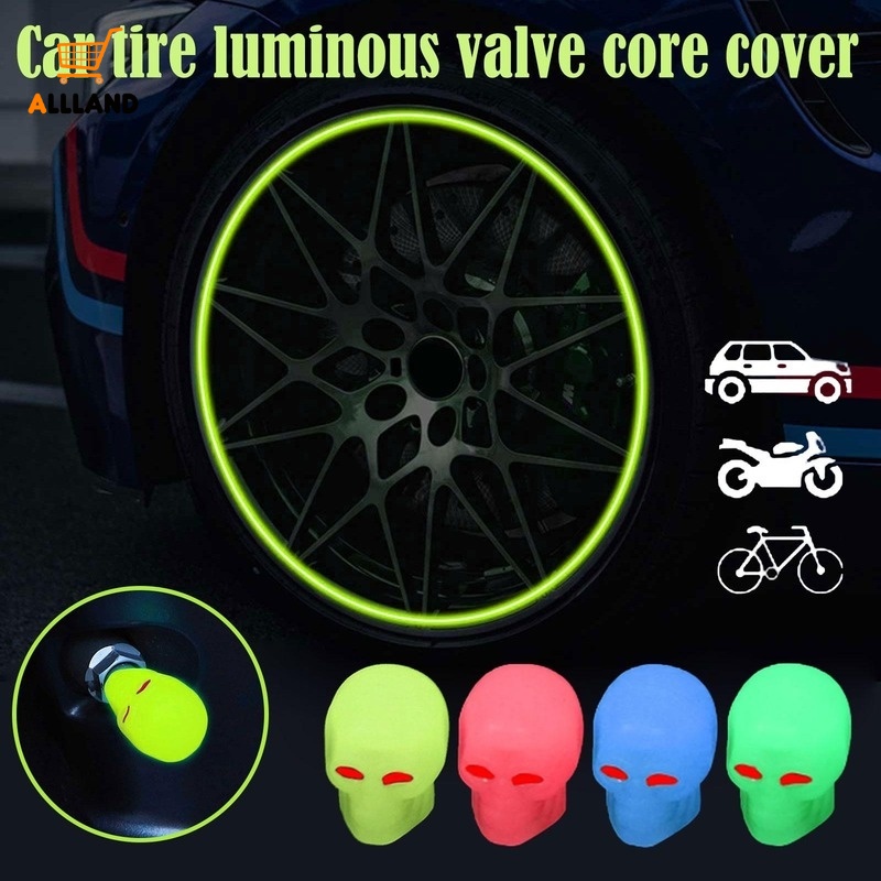 Bộ 1/4 Nắp Van Bánh Xe Dạ Quang Hình Đầu Lâu Độc Đáo Bằng ABS Chống Bụi