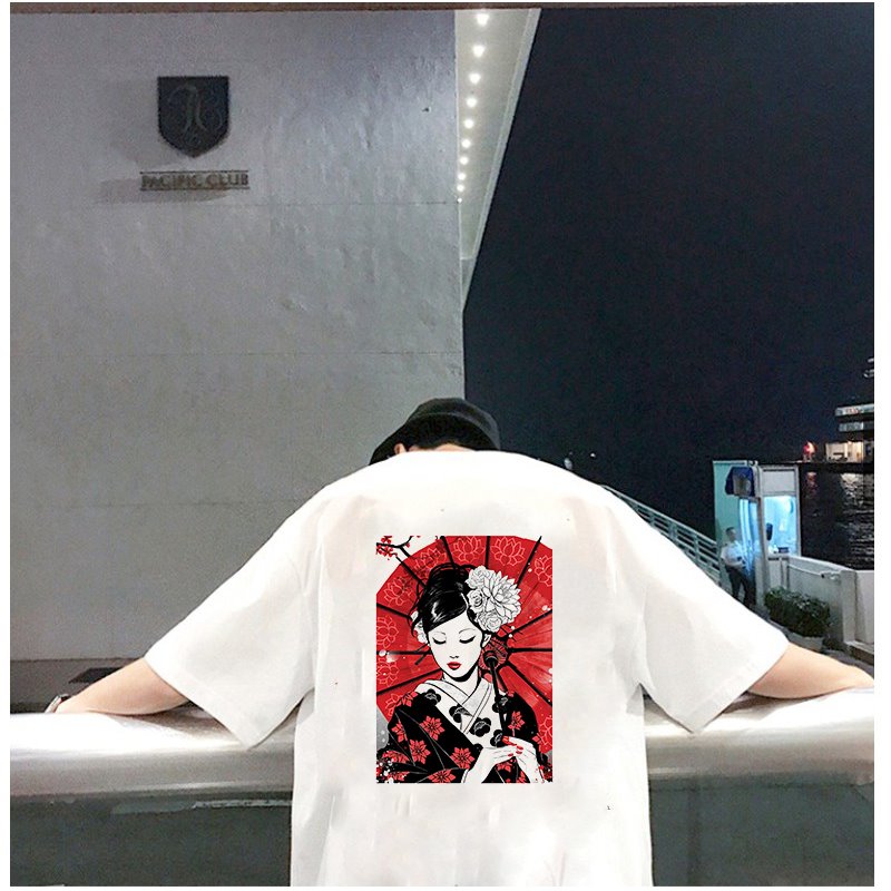 Áo phông unisex tay lỡ form rộng nam nữ họa tiết cô gái Nhật Bản vải dày mịn 2021T3177