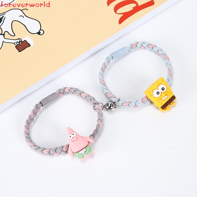 Set 2 Vòng Tay Dây Bện Mặt Hình Hoạt Hình Dễ Thương Cho Cặp Đôi