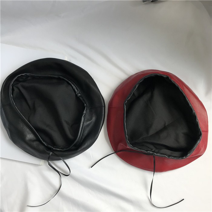 Mũ Beret Da pu Màu Trơn Thời Trang Hàn Quốc