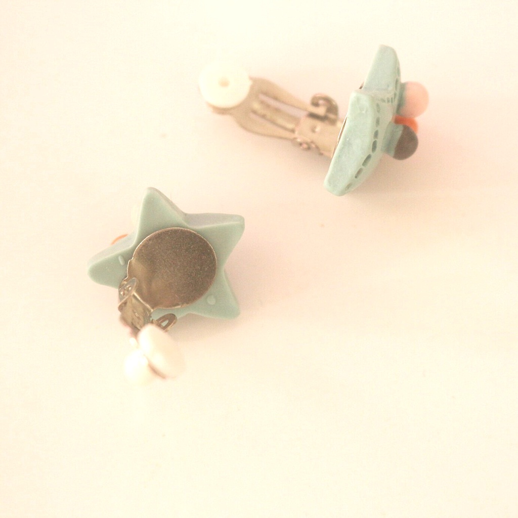 Khuyên tai kẹp không cần bấm lỗ hình ngôi sao đính 3 hạt cườm xinh xắn