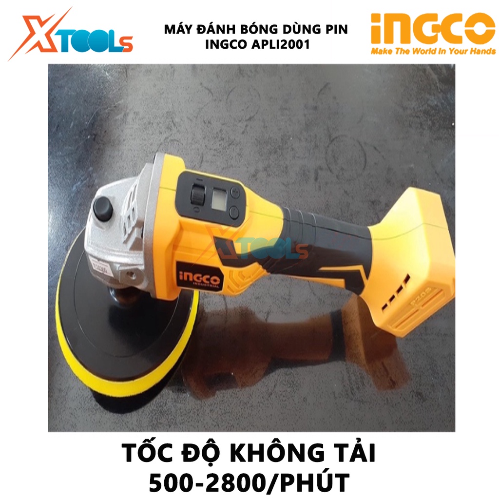 Máy đánh bóng dùng pin INGCO APLI2001 | máy đánh bóng cầm tay 20V, Tốc độ không tải 500-2800/p, Đế dưới 150mm, Không kèm