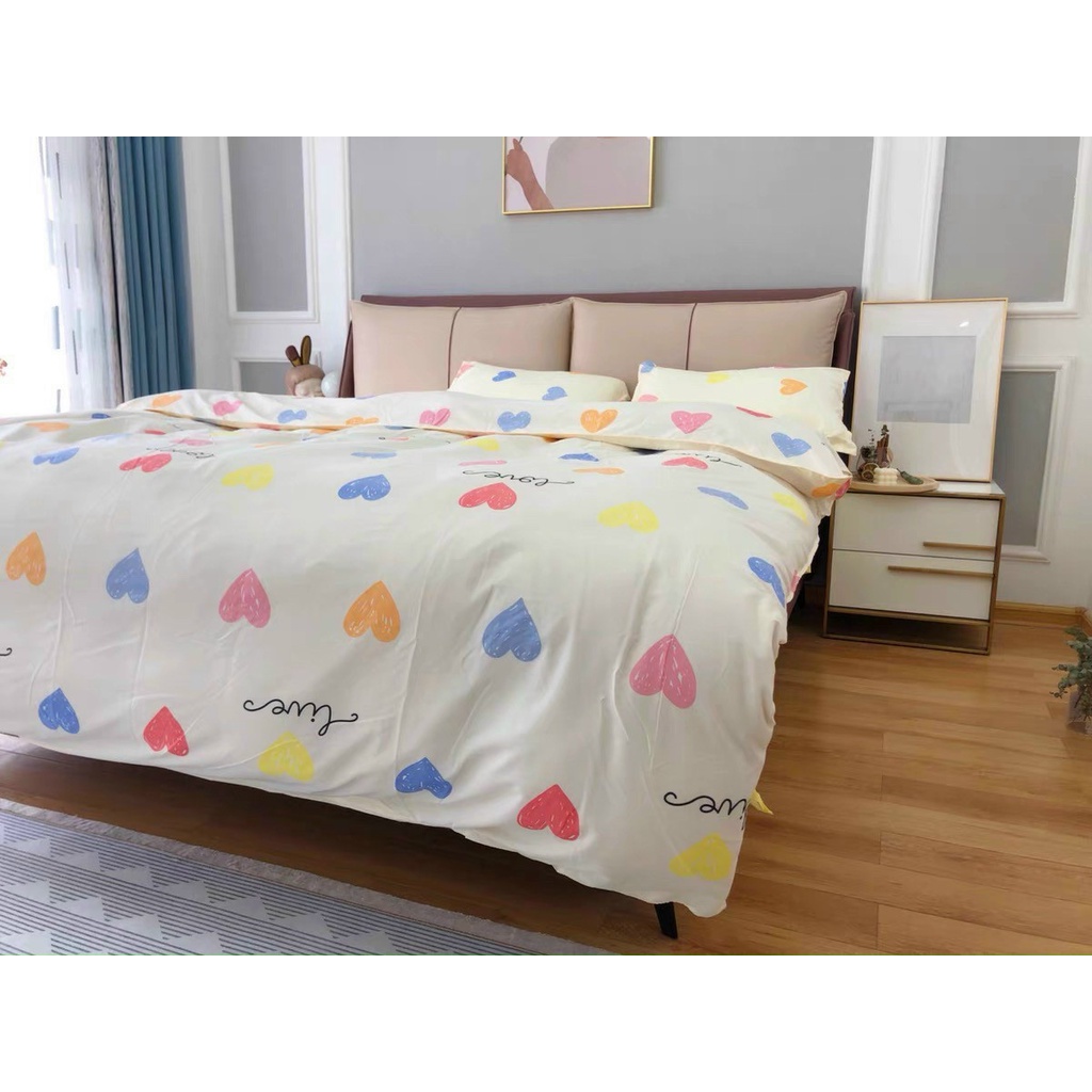 Bộ chăn ga gối Poly Cotton HQ mưa tim 7 màu cho những trái tim đang yêu (Tặng vỏ gối ôm) - Miễn phí bo chun