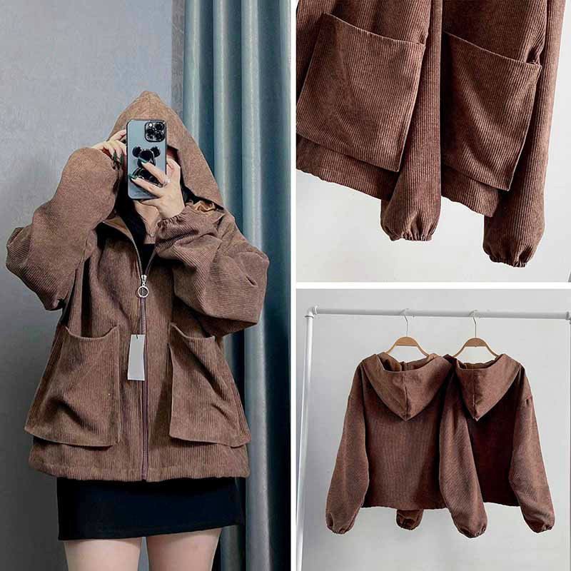 Áo khoác chống nắng nhung tăm gân nữ form rộng đẹp ulzzang
