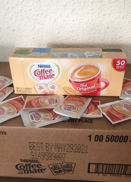 Nguyên hộp bột kem Coffee mate 50 gói của Mỹ dành cho người ăn kiêng