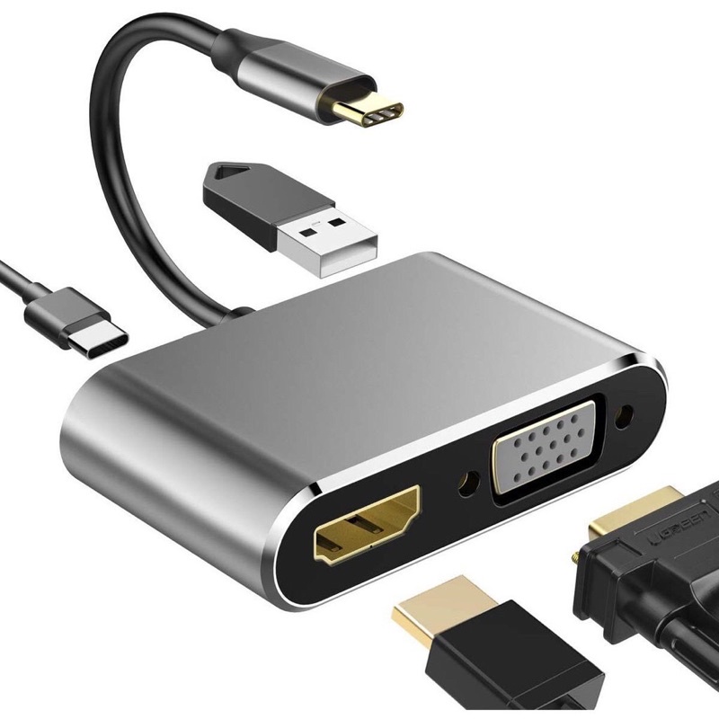 ( Chính hãng) Cáp chuyển đổi USB Type C to HDMI + VGA + USB 3.0 + USB C 4in1 dùng cho Macbook, Samsung DEX.
