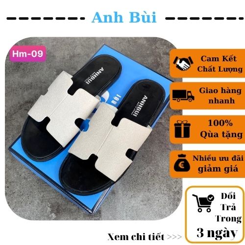 Dép 𝑯𝒎 𝐓𝐫𝐚̆́𝐧𝐠 Đ𝐞𝐧 ⚡ Free Ship toàn quốc ⚡ Màu Đen Da Bò, Chống Bong Tróc, Chống Hôi Chân