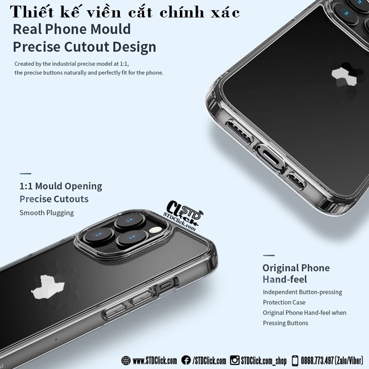 ỐP LƯNG IPHONE 13 PRO MAX - 13 PRO - 13 ROCK PURE LƯNG CỨNG TRONG VIỀN DẺO HÀNG CHUẨN