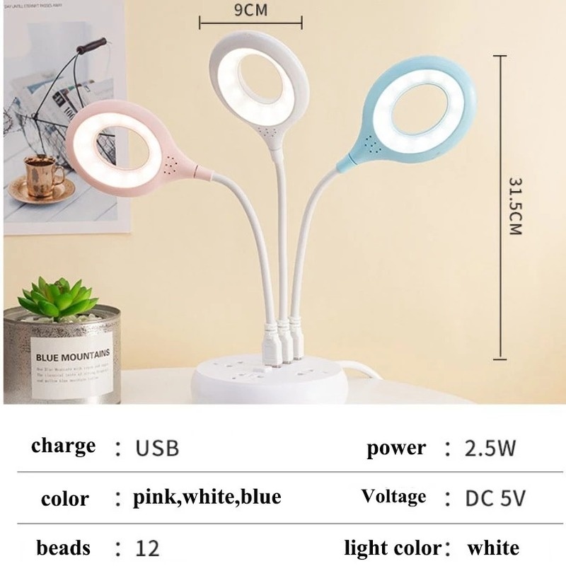 Đèn LED Đọc Sách 3 Màu USB Siêu Sáng Có Thể Uốn Cong + Ổ Cắm Linh Hoạt Tiết Kiệm Năng Lượng Bảo Vệ Mắt