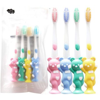 Set 4 Bàn Chải Đánh Răng Lông Mềm Hình Con Vật Có Nắp Đậy Dành Cho Trẻ Em Ngộ Nghĩnh