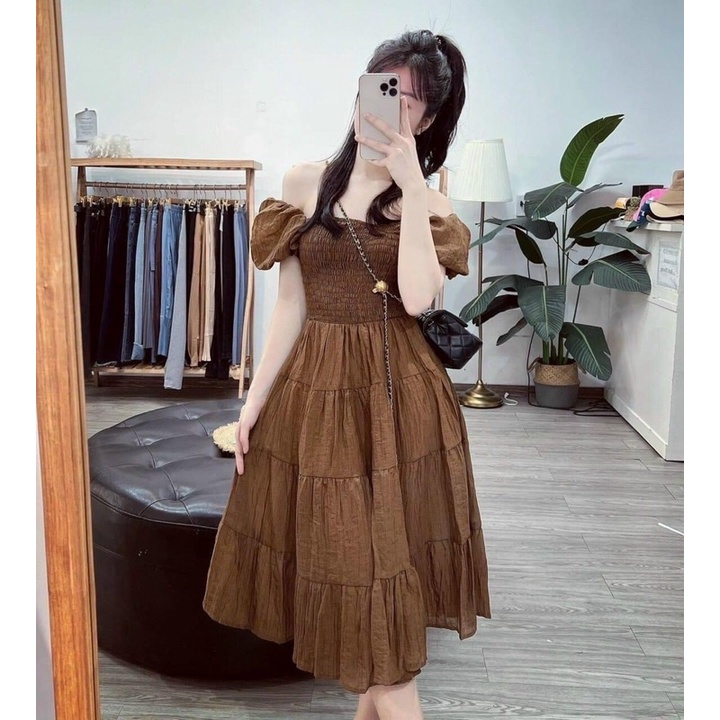 Váy Maxi Đũi Nhăn Chun Ngực 2 Lớp Siêu Xinh