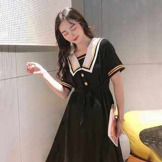 Đầm đen dáng rộng cổ hải quân phong cách Nhật Bản Hàn Quốc thời trang mùa thu cho nữ #1
