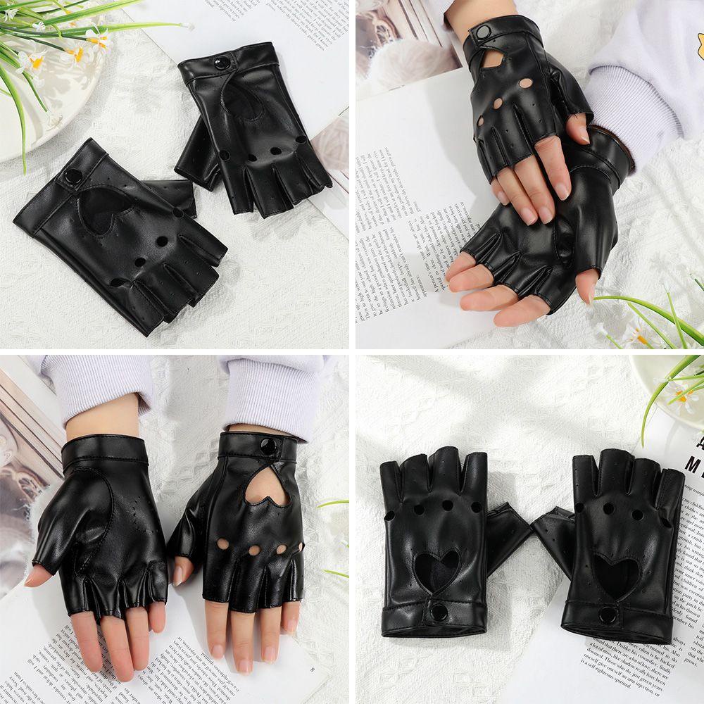 Găng Tay Da Hở Ngón Hình Trái Tim Unisex