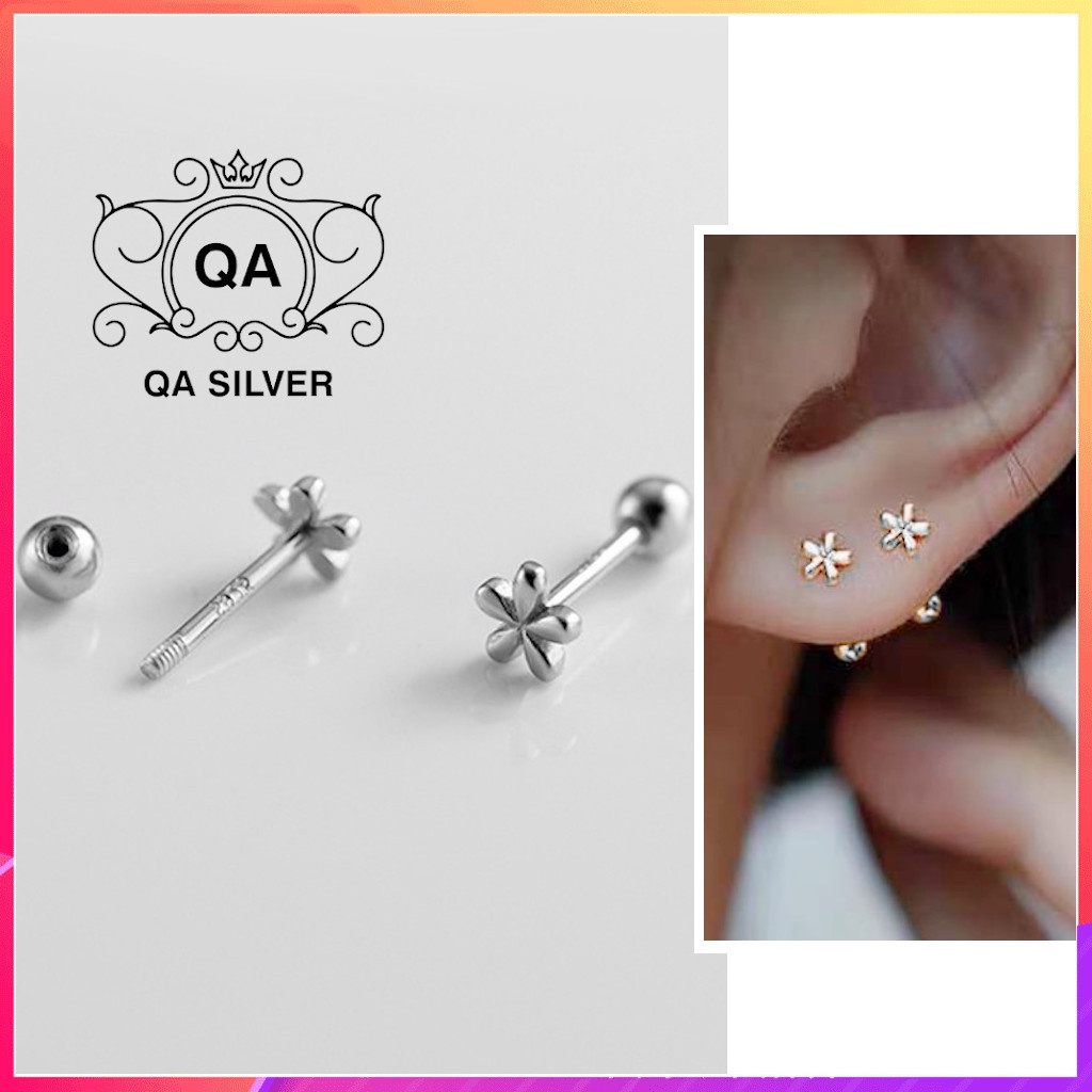 Khuyên tai bạc 925 hoa nhỏ chốt bi vặn bông nụ nam nữ S925 FLORA QA SILVER Earrings EA220403