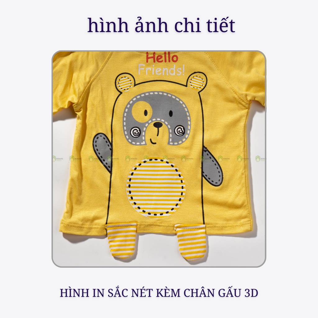 Bộ Dài Tay Thun Lạnh Cho Bé Trai, Bé Gái KIMCHIBABY Hoạ Tiết Gấu Kẻ, Đồ Bộ Mặc Nhà Cho Bé Thu Đông KWTD2206