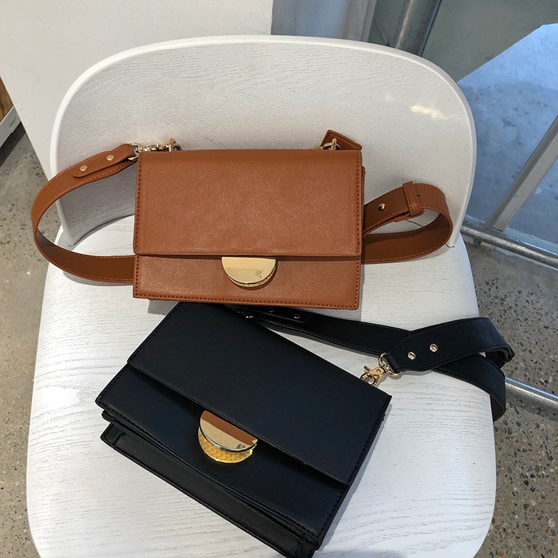 Túi Đeo Chéo Nữ Phom Vuông Nhỏ Xinh Khóa Lò Xo Hình Bán Nguyệt Cách Điệu Dây Đeo Vai Da PU Bản To Thời Trang Hàn Quốc