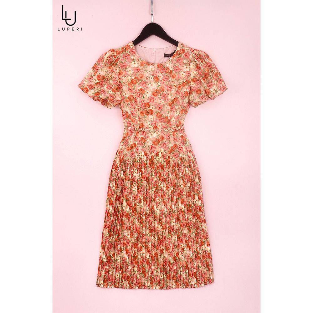 Đầm Hoa Thiết Kế Luperi LFV3293 Phối Chân váy xếp ly thanh lịch, nhẹ nhàng