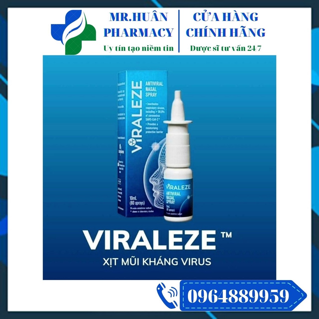 Xịt mũi Viraleze 10ml của Úc - Hỗ trợ kháng khuẩn, hỗ trợ kháng viêm, hỗ trợ ngăn ngừa vi khuẩn, virus xâm nhập.