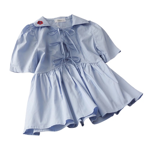 Áo Sơ Mi Ngắn Tay Dáng Rộng Cổ Búp Bê Thêu Họa Tiết Xinh Xắn Dành Cho Nữ