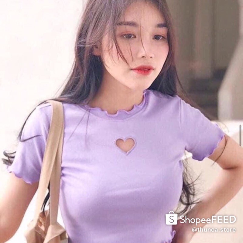 Áo croptop khoét tim, áo thun nữ ôm body Thunca.store