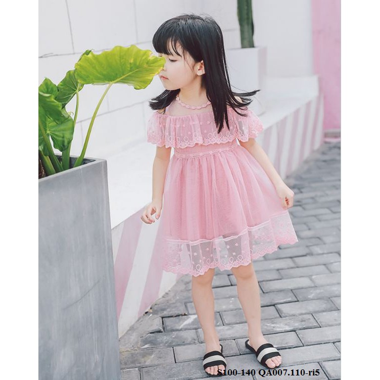 Váy ren hồng bé gái QA007.110 đầm ren công chúa điệu xinh size  S100-140