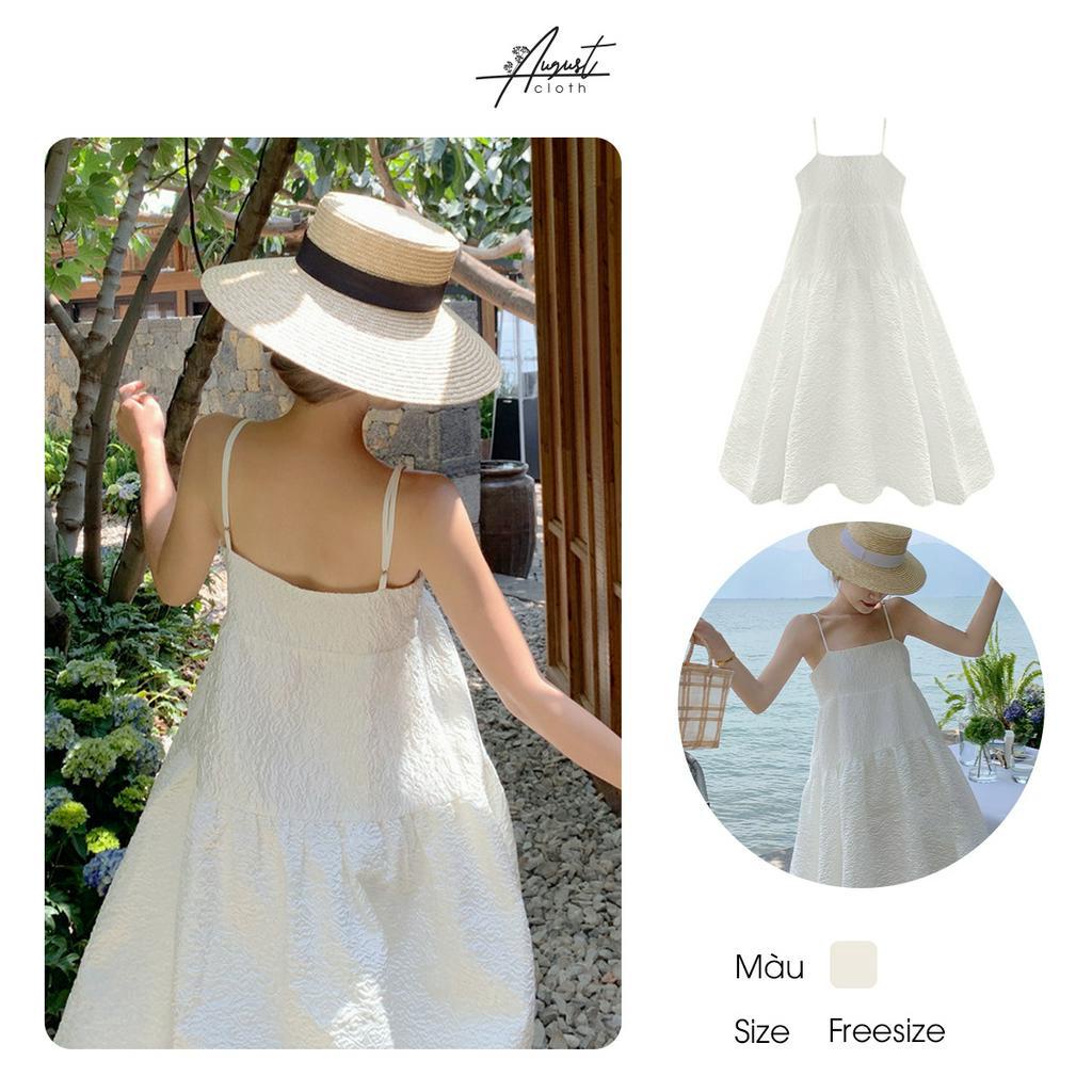 [Augustcloth] Đầm váy dài 2 tầng 2 dây họa tiết hoa nổi