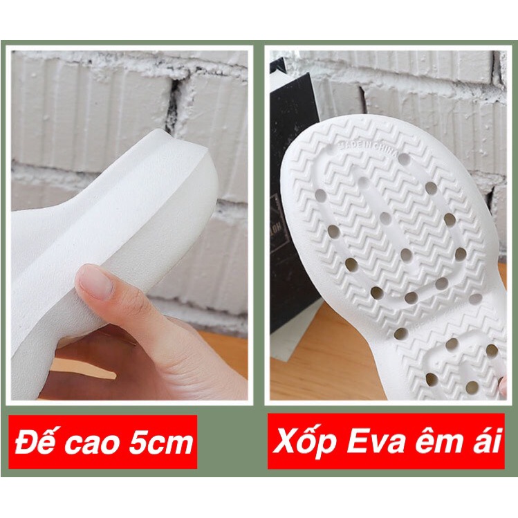 Dép Bánh Mì Nữ, Kiểu Dép Quai Ngang Đế Xốp Eva Cao 5cm Êm Ái Phong Cách Ulzzang, 2 Màu Đen Trắng