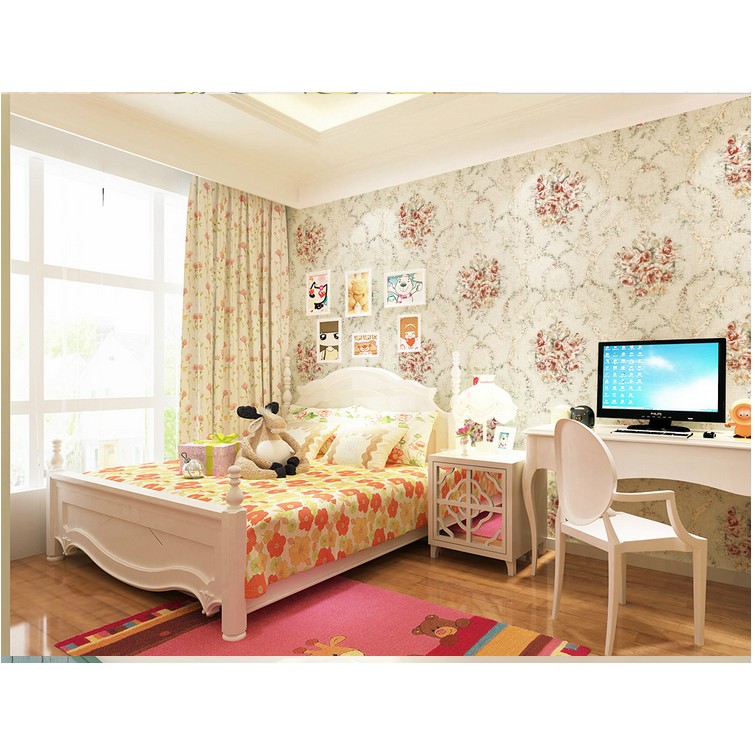 Decal giấy dán tường hồng chùm cổ điển vàng kem khổ rộng 0.45m