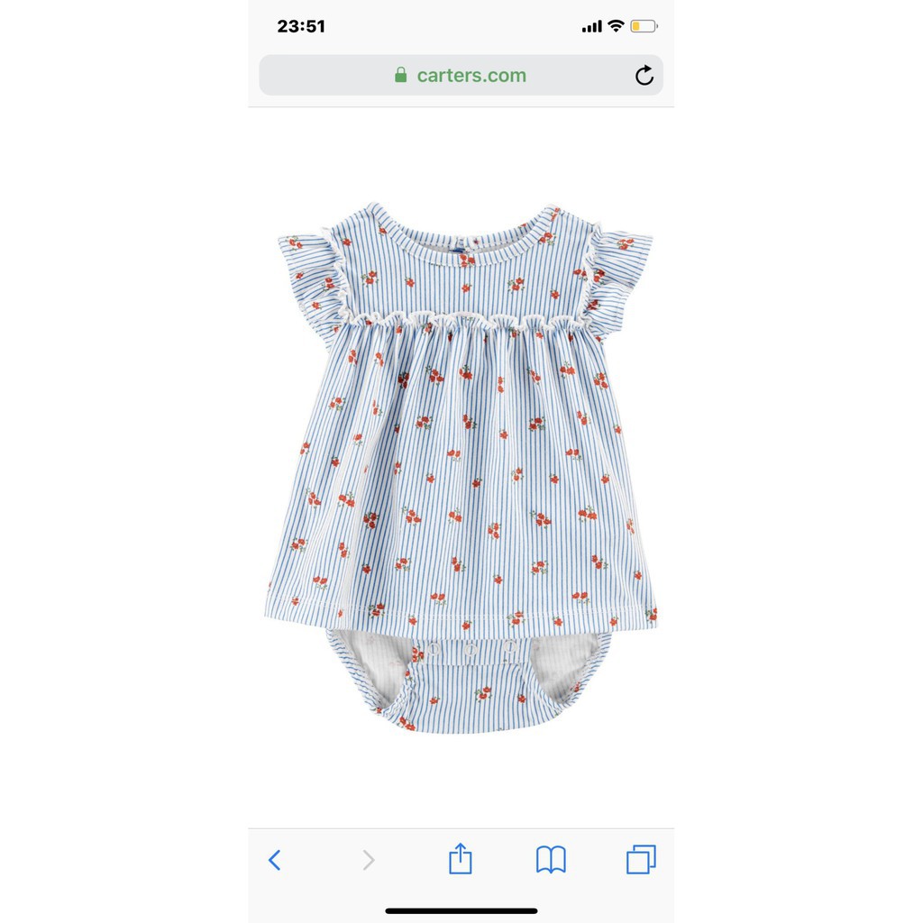 Đầm nhí Carter hoa kẻ xanh