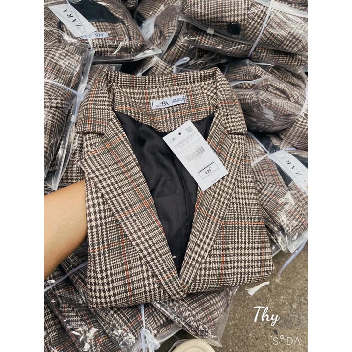 LN002_Áo dạ kẻ caro nâu_Áo khoác blazer nữ_Áo khoác ngoài kẻ | BigBuy360 - bigbuy360.vn